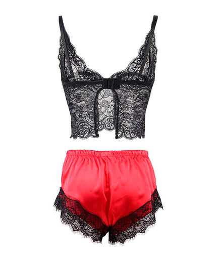 SUBBLIME - 953959 CASUAL SILK NIGHTGOWN + LACE PANTS BLACK/RED S/M SUBBLIME - 953959 CASUAL SILK NIGHTGOWN + LACE PANTS BLACK/RED S/M