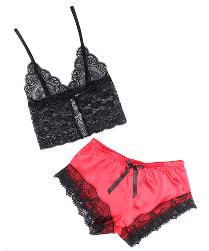 SUBBLIME - 953959 CASUAL SILK NIGHTGOWN + LACE PANTS BLACK/RED S/M SUBBLIME - 953959 CASUAL SILK NIGHTGOWN + LACE PANTS BLACK/RED S/M