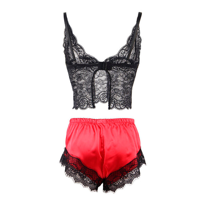 Subblime – 953966 Casual Silk Nightgown + Lace Pants Black/red L/xl