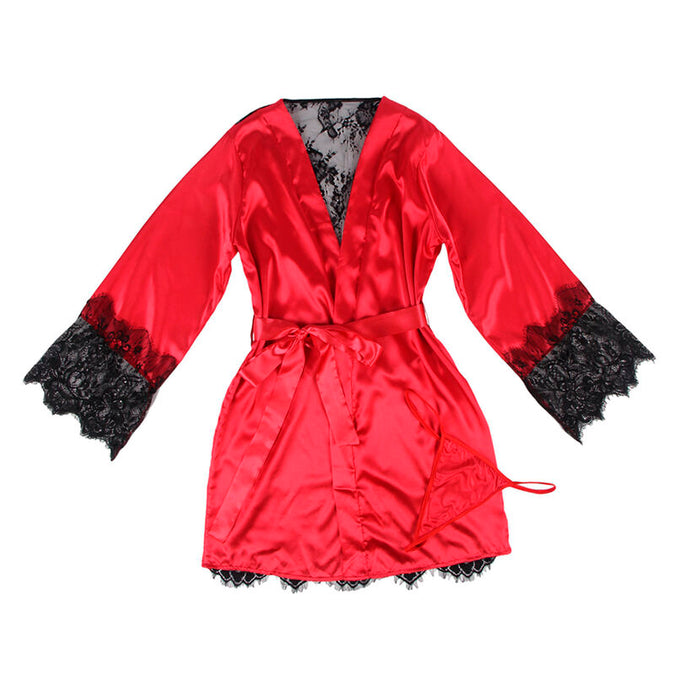 Subblime – 954017 Lace Sheer Back Camisole + Thong Red/black S/m