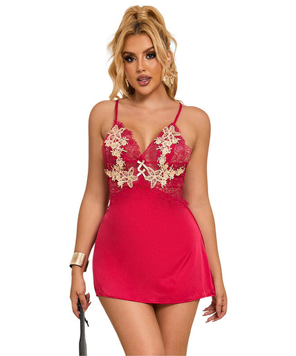 SUBBLIME - 954123 BABYDOLL WITH RED FLORAL DESIGN S/M SUBBLIME - 954123 BABYDOLL WITH RED FLORAL DESIGN S/M