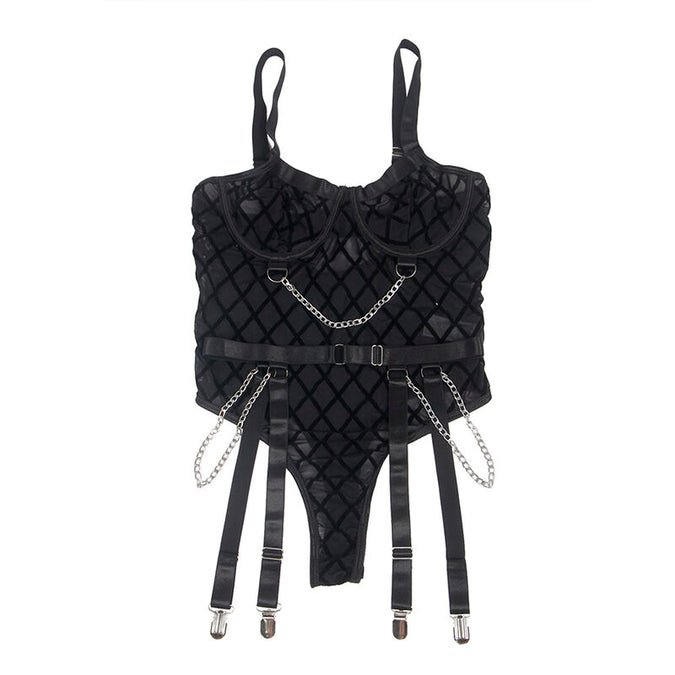 Subblime – 954260 Body met kettingen + jarretelgordel Zwart S/m