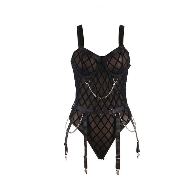 Subblime – 9542277 Body met kettingen + jarretelgordel Zwart L/xl