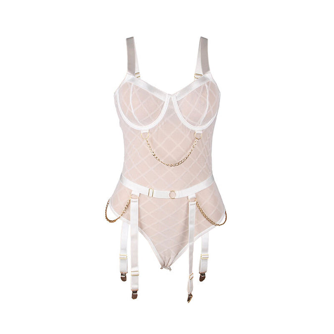 SUBBLIME - 954284 BODY MET KETTINGEN + JARRETELGORDEL WIT S/M