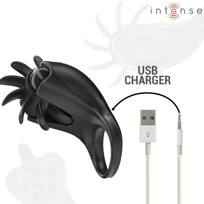 INTENSE - MABEL VIBRATING RING 10 VIBRATIONS WITH CLITORIS STIMULATOR BLACK