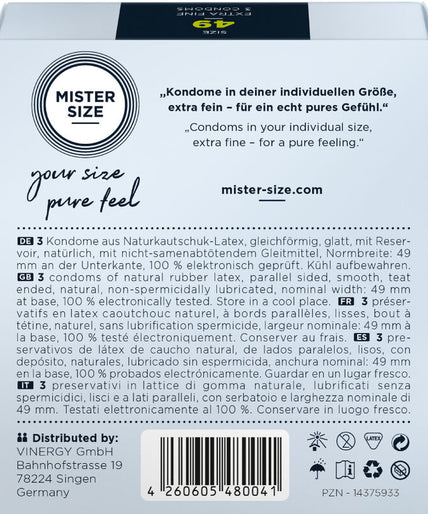 MISTER SIZE - CONDOM SIZE S 49 MM (3 UNITS) MISTER SIZE - CONDOM SIZE S 49 MM (3 UNITS)