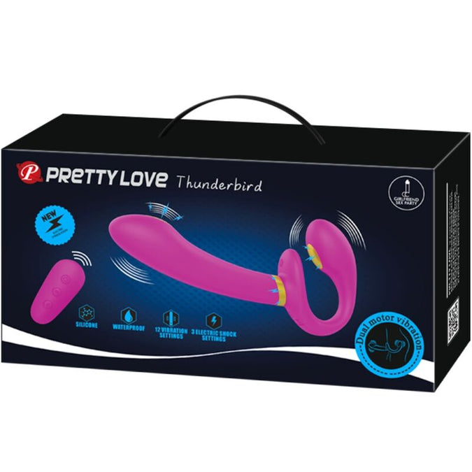 PRETTY LOVE - THUNDERBIRD DUBBELE STRAP-ON VIBRATOR AFSTANDSBEDIENING PAARS
