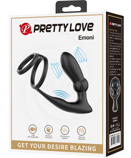 PRETTY LOVE - EMONI PENIS RING + ANAL PLUG 12 VIBRATIONS BLACK PRETTY LOVE - EMONI PENIS RING + ANAL PLUG 12 VIBRATIONS BLACK