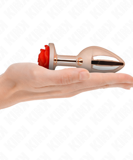 KINK - PINK GOLD ANAL PLUG WITH RED ROSE L KINK - PINK GOLD ANAL PLUG WITH RED ROSE L
