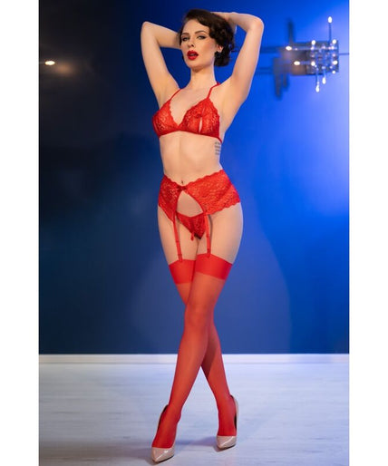 CHILIROSE - CR 4848 RED LACE BRA + THONG + STOCKINGS SET M CHILIROSE - CR 4848 RED LACE BRA + THONG + STOCKINGS SET M