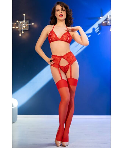 CHILIROSE - CR 4848 RED LACE BRA + THONG + STOCKINGS SET L CHILIROSE - CR 4848 RED LACE BRA + THONG + STOCKINGS SET L