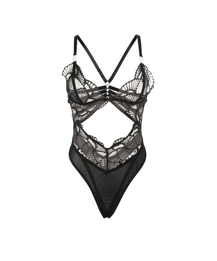 SUBBLIME - 955229 TRANSPARENT BODYSUIT WITH HOLLOW LACE BLACK L/XL SUBBLIME - 955229 TRANSPARENT BODYSUIT WITH HOLLOW LACE BLACK L/XL