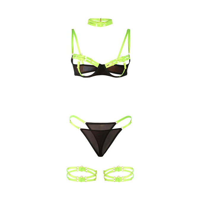 Subblime – 955274 Bra Set With Necklace And Leg Details Fluorescent Green S/m