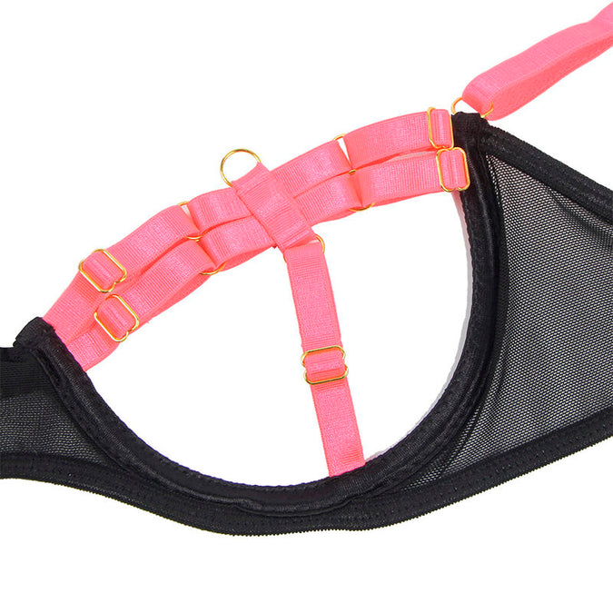 Subblime – 955298 Bra Set With Necklace And Leg Details Fluorescent Pink S/m