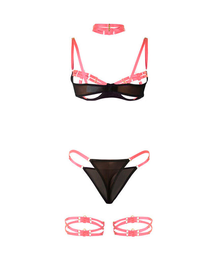 SUBBLIME - 955304 BRA SET WITH NECKLACE AND LEG DETAILS FLUORESCENT PINK L/XL SUBBLIME - 955304 BRA SET WITH NECKLACE AND LEG DETAILS FLUORESCENT PINK L/XL