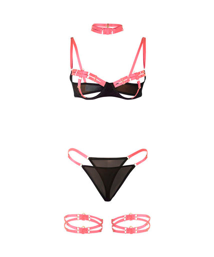 SUBBLIME - 955304 BRA SET WITH NECKLACE AND LEG DETAILS FLUORESCENT PINK L/XL SUBBLIME - 955304 BRA SET WITH NECKLACE AND LEG DETAILS FLUORESCENT PINK L/XL