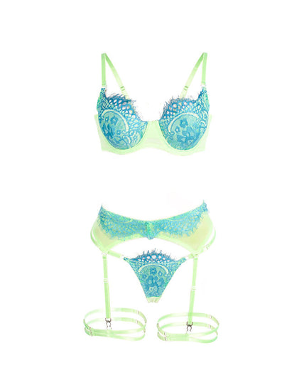 SUBBLIME - 955328 BH-SET MET KANT EN JARRETELBANDEN GROEN EN BLAUW L/XL SUBBLIME - 955328 BH-SET MET KANT EN JARRETELBANDEN GROEN EN BLAUW L/XL