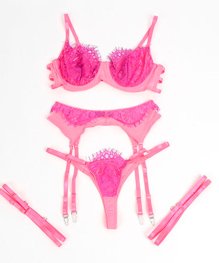 SUBBLIME - 955359 SET BH MET KANT EN JARRETELBANDJES ROZE EN PAARS S/M SUBBLIME - 955359 SET BH MET KANT EN JARRETELBANDJES ROZE EN PAARS S/M