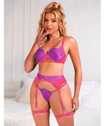 SUBBLIME - 955366 BH SET MET KANT EN JARRETELLELIJNEN ROZE EN PAARS L/XL SUBBLIME - 955366 BH SET MET KANT EN JARRETELLELIJNEN ROZE EN PAARS L/XL