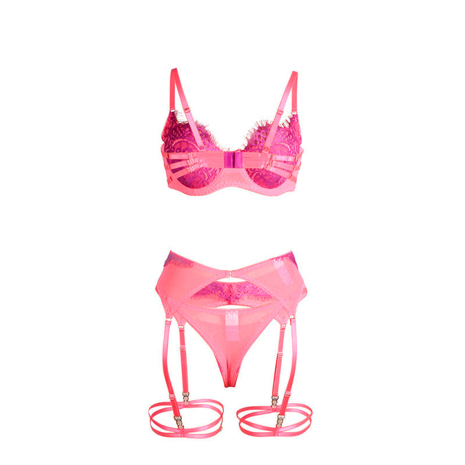 Subblime – 955366 Beha Set met Kant en Jarretellijnen Roze en Paars L/XL
