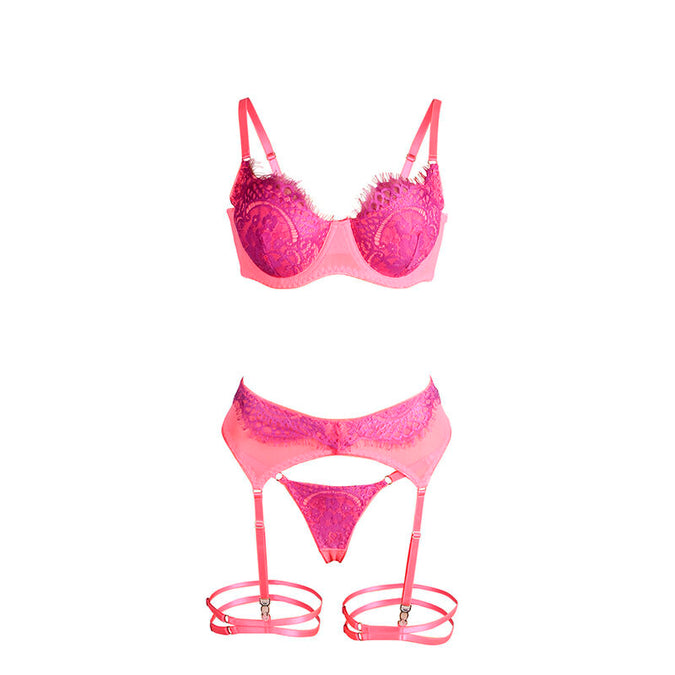 Subblime – 955366 Beha Set met Kant en Jarretellijnen Roze en Paars L/XL