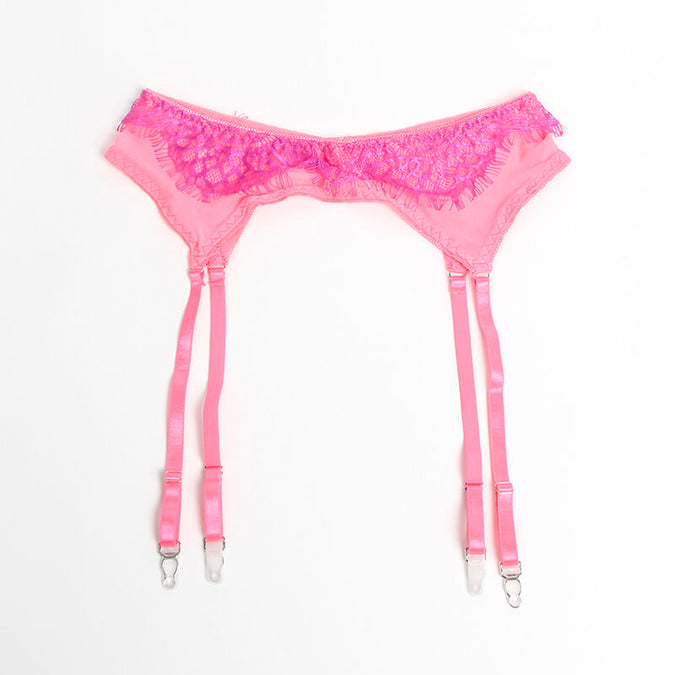 Subblime – 955366 Beha Set met Kant en Jarretellijnen Roze en Paars L/XL