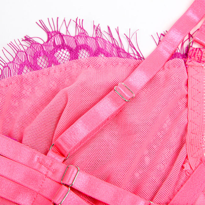 Subblime – 955366 Beha Set met Kant en Jarretellijnen Roze en Paars L/XL