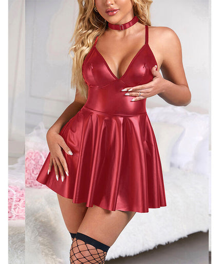 SUBBLIME - 955397 DRESS WITH BURGUNDY LEATHER STRAPS S/M SUBBLIME - 955397 DRESS WITH BURGUNDY LEATHER STRAPS S/M