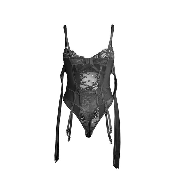 Subblime – 955496 kanten body met strikjes en jarretels zwart S/m