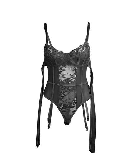 Subblime – 955496 kanten body met strikjes en jarretels zwart S/m Subblime – 955496 kanten body met strikjes en jarretels zwart S/m