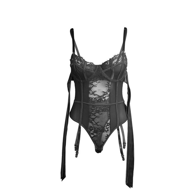 Subblime – 955496 kanten body met strikjes en jarretels zwart S/m