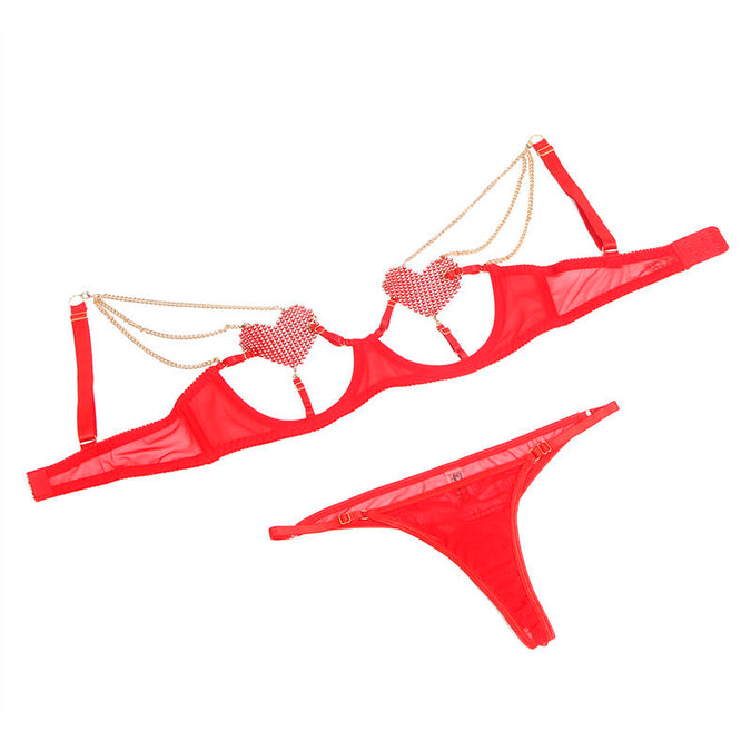 Subblime – 955526 Bra Set With Chains And Mesh Heart Red L/xl