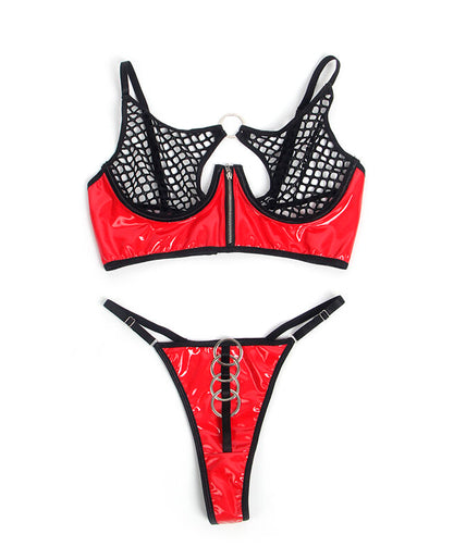 SUBBLIME - 955533 RED PATENT LEATHER MESH ZIPPER BRA SET S/M SUBBLIME - 955533 RED PATENT LEATHER MESH ZIPPER BRA SET S/M