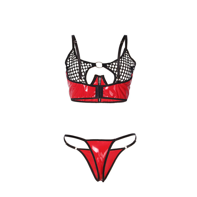 Subblime – 955533 Red Patent Leather Mesh Zipper Bra Set S/m