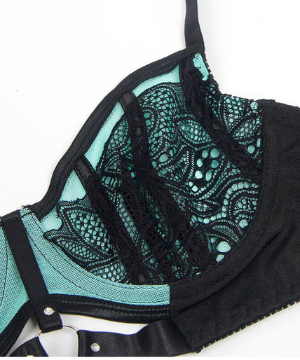 SUBBLIME - 955557 GREEN PATENT LEATHER MESH ZIPPER BRA SET S/M SUBBLIME - 955557 GREEN PATENT LEATHER MESH ZIPPER BRA SET S/M