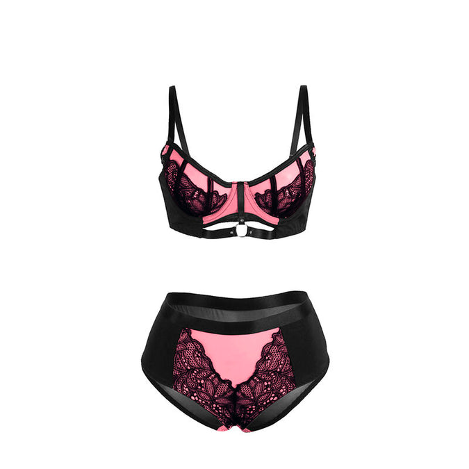 Subblime – 955588 Pink Patent Leather Mesh Zipper Bra Set L/xl