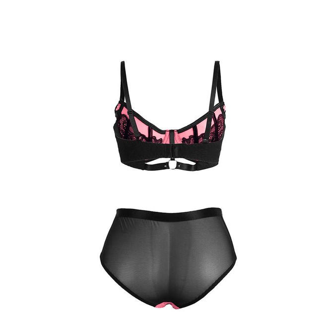 Subblime – 955588 Pink Patent Leather Mesh Zipper Bra Set L/xl
