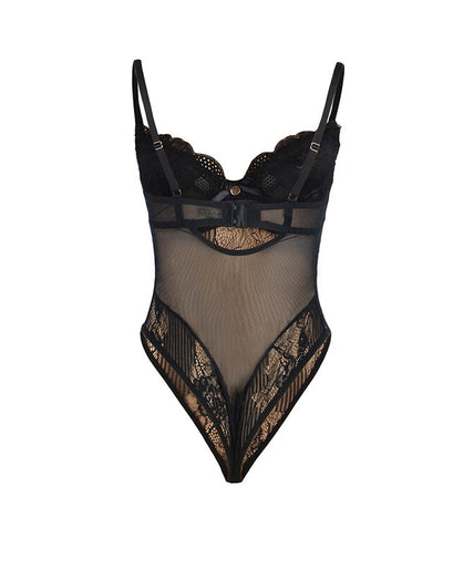 SUBBLIME - 955618 LACE BODYSUIT WITH BOTTOM CLOSURE BLACK S/M SUBBLIME - 955618 LACE BODYSUIT WITH BOTTOM CLOSURE BLACK S/M