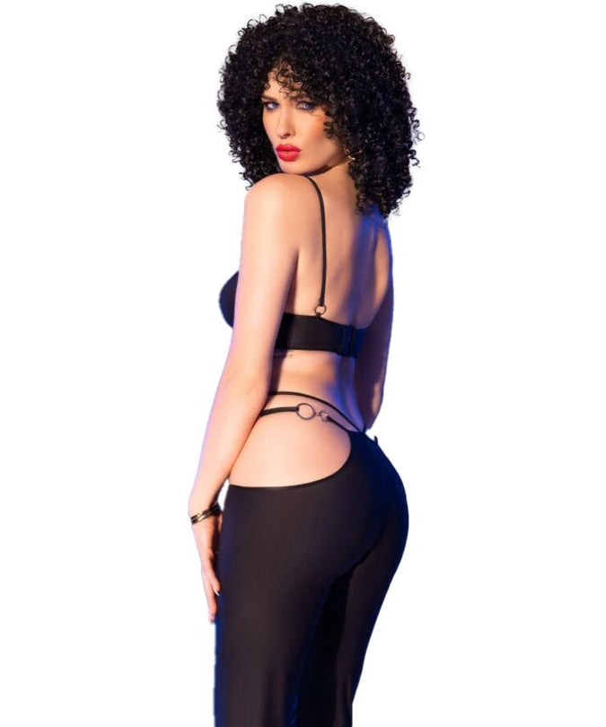 CHILIROSE - CR 4851 BLACK TOP AND LEGGINGS SET WITH GOLDEN ACCESSORIES S