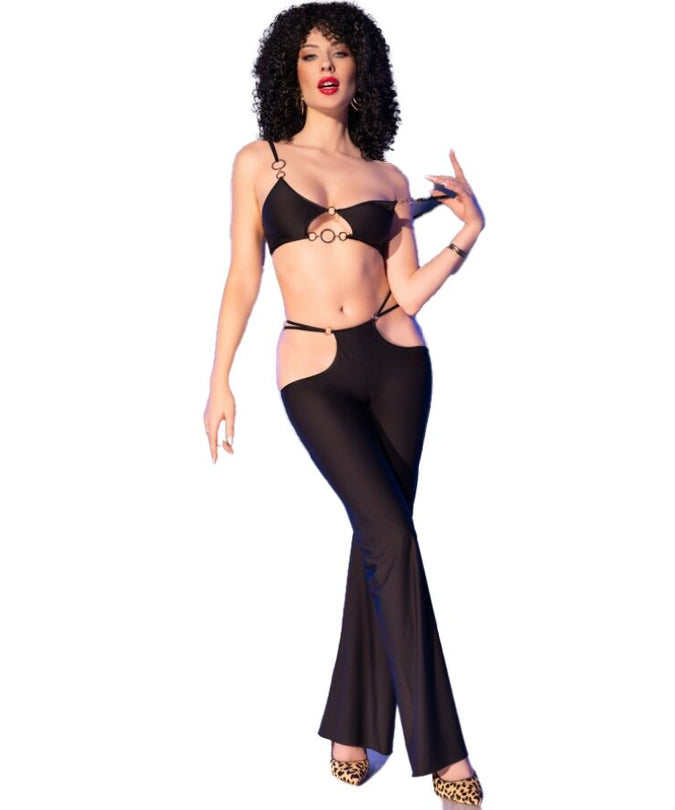 CHILIROSE - CR 4851 BLACK TOP AND LEGGINGS SET WITH GOLDEN ACCESSORIES M