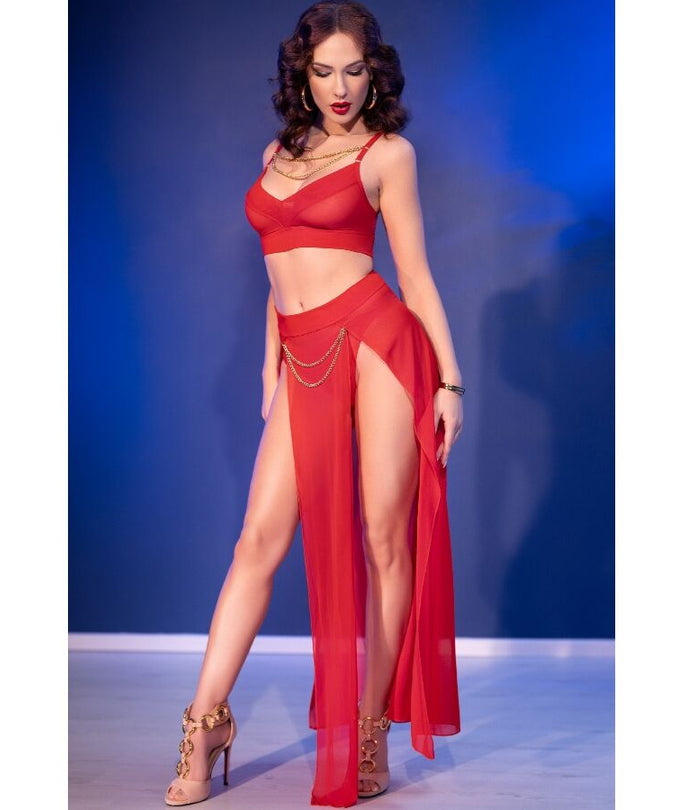 CHILIROSE - CR 4850 RED TOP AND LEGGINGS SET WITH GOLDEN ACCESSORIES S