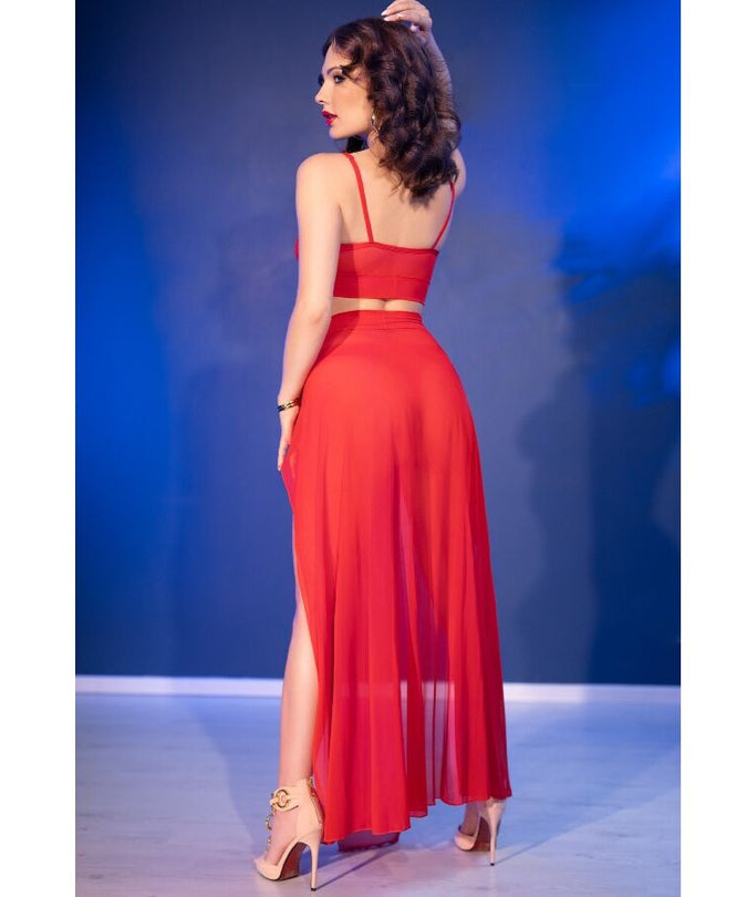CHILIROSE - CR 4850 RED TOP AND LEGGINGS SET WITH GOLDEN ACCESSORIES S
