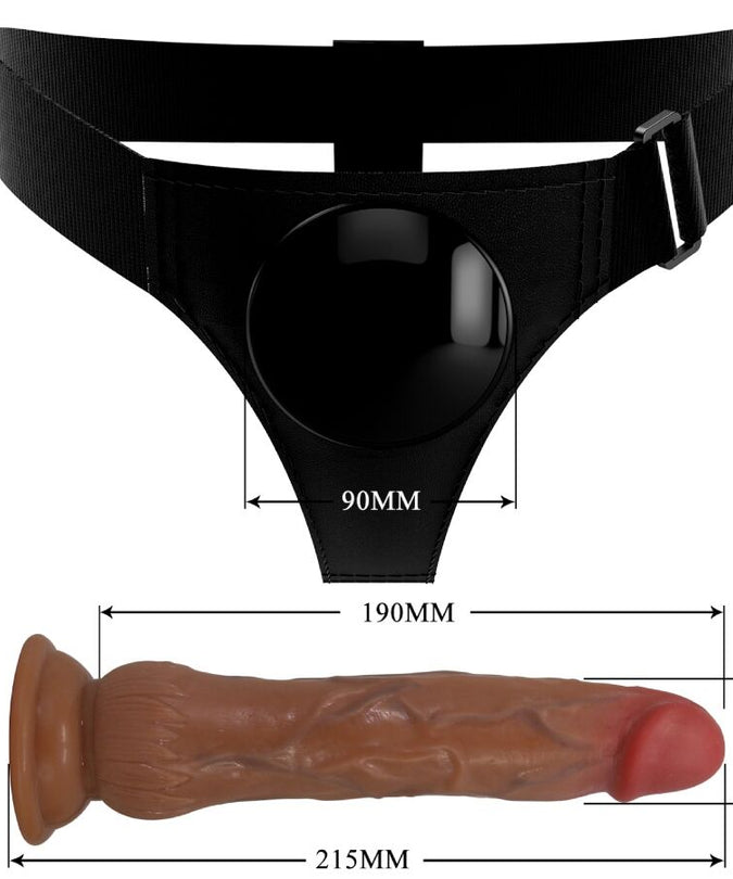 Pretty Love – Kyton Universeel Harnas Slipje Met Spuitende Dildo 19 Cm Mulato