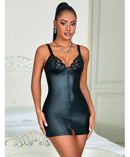 SUBBLIME - 957568 LEATHER ZIP DRESS BLACK S/M SUBBLIME - 957568 LEATHER ZIP DRESS BLACK S/M