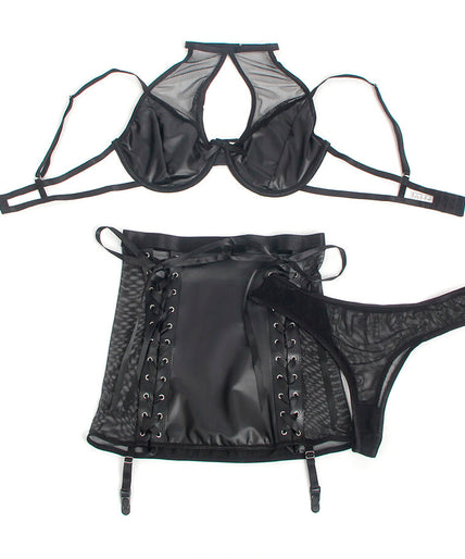 SUBBLIME - 957582 LEATHER BRA AND SKIRT SET BLACK S/M SUBBLIME - 957582 LEATHER BRA AND SKIRT SET BLACK S/M