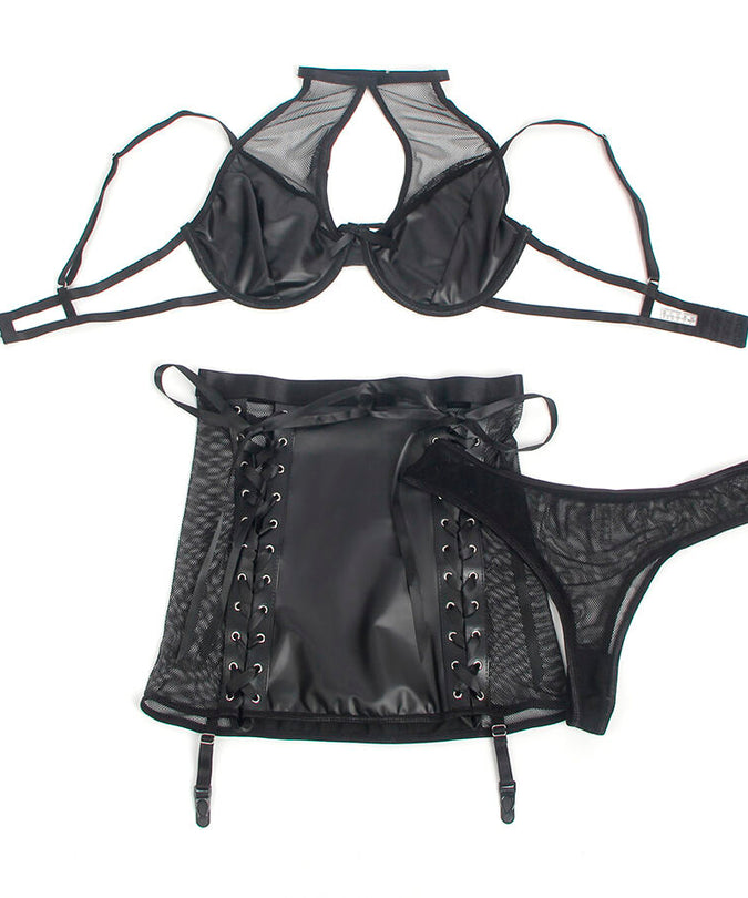 Subblime – 957599 Leather Bra And Skirt Set Black L/xl
