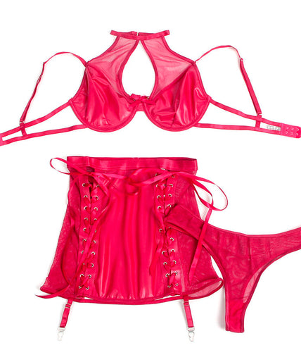 SUBBLIME - 957612 LEATHER BRA AND SKIRT SET RED L/XL SUBBLIME - 957612 LEATHER BRA AND SKIRT SET RED L/XL