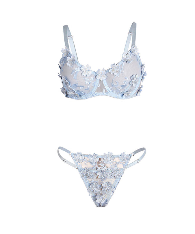 Subblime – 957629 Flower Embroidered Bra And Panties Set Sky Blue S/m