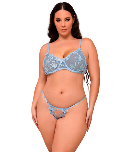 SUBBLIME - 957636 FLOWER EMBROIDERED BRA AND PANTIES SET SKY BLUE L/XL SUBBLIME - 957636 FLOWER EMBROIDERED BRA AND PANTIES SET SKY BLUE L/XL