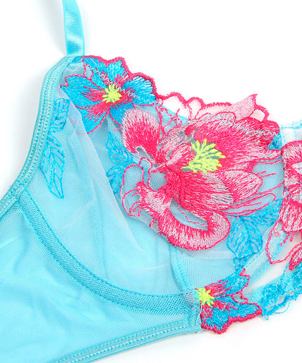 SUBBLIME - 957643 FLOWER EMBROIDERED BRA AND GARTER BELT SET PINK S/M SUBBLIME - 957643 FLOWER EMBROIDERED BRA AND GARTER BELT SET PINK S/M